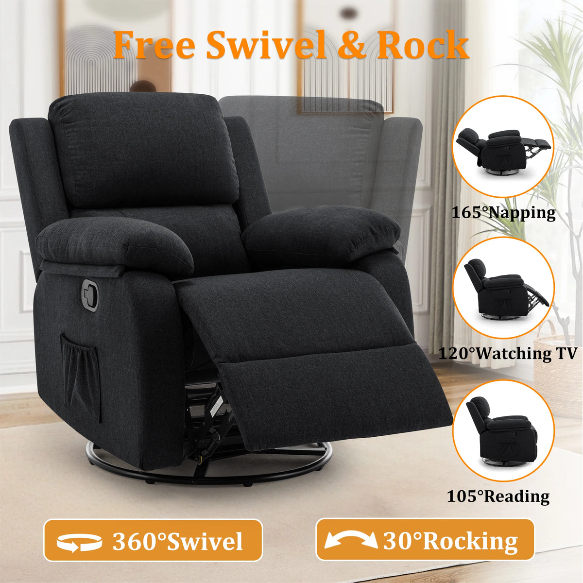 Korser 360 Swivel Rocker Recliner Chair for Adults