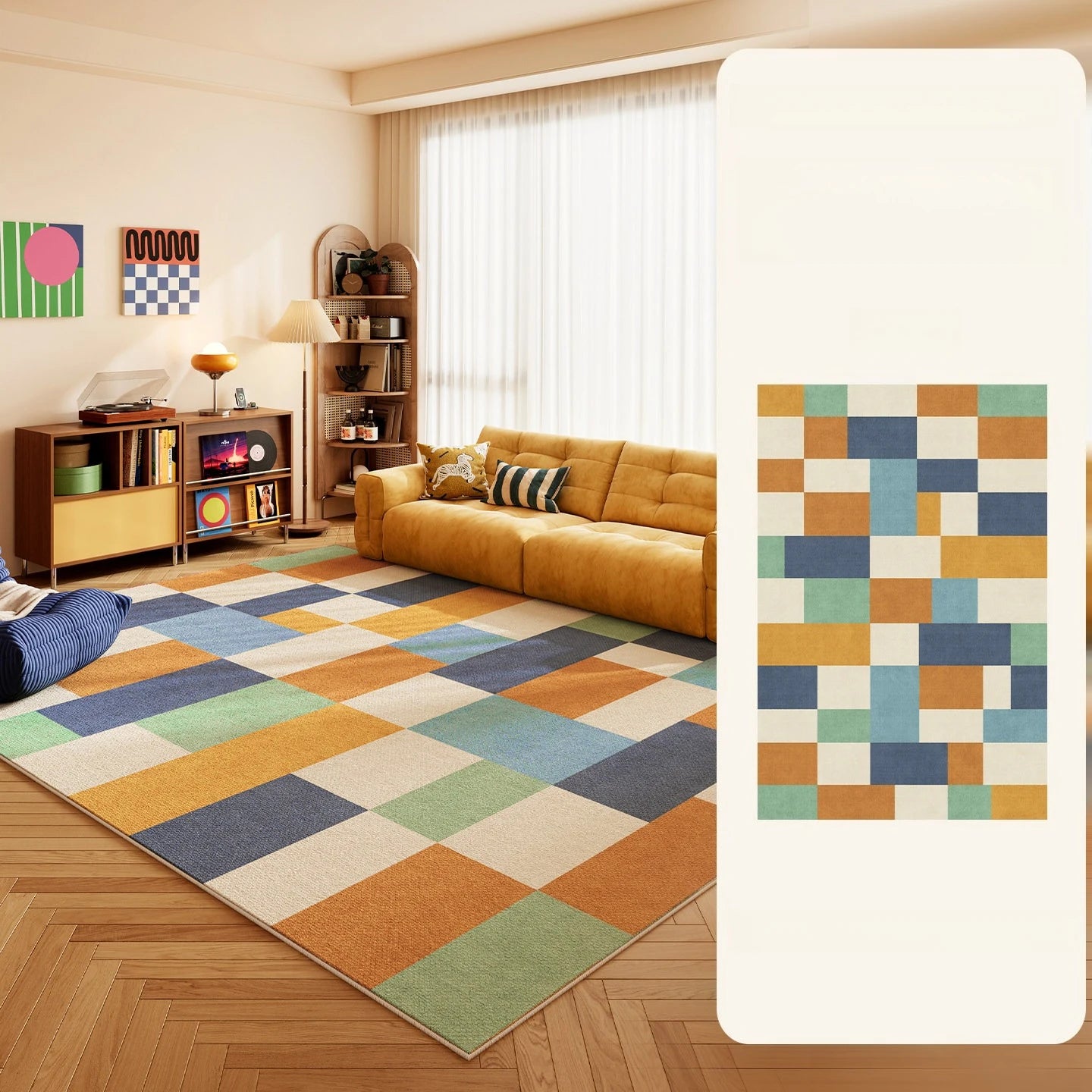 Nordic Geometric Polyester Washable Rug For Living Room