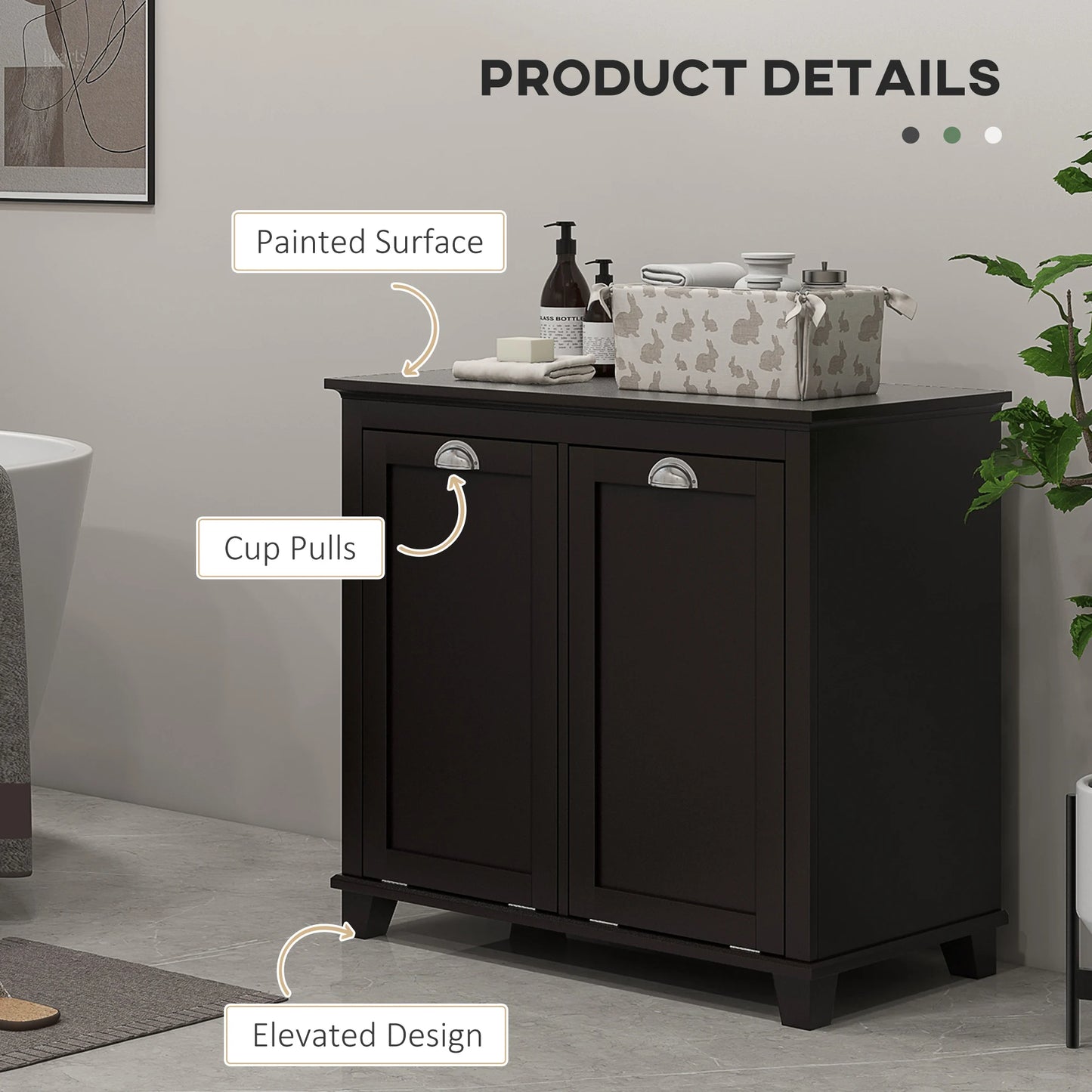Dual Tilt out Laundry Hamper Cabinet, Bathroom Storage Cabinet with 2-Compartment Hamper, Modern Bathroom Floor Cabinet for Washroom, Black