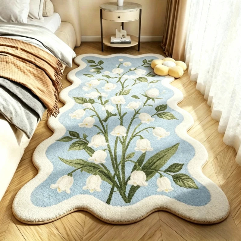 Pastoral Style Carpets for Living Room Pink Flowers Bedroom Decor Carpet Irregular Bedside Plush Rug Fluffy Soft Home Floor Mat