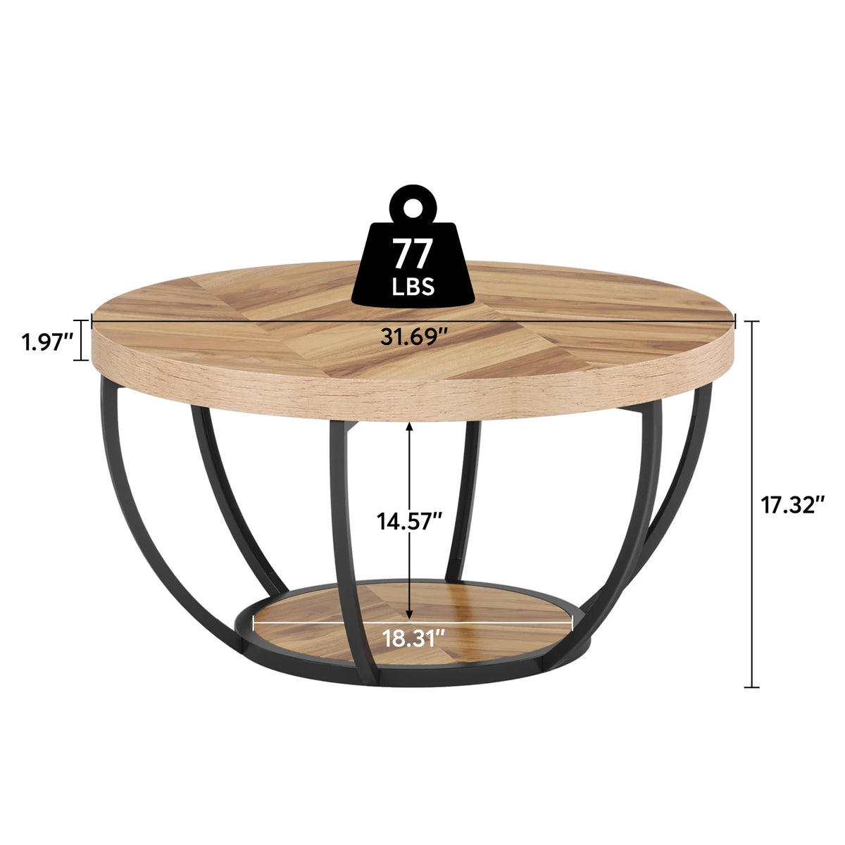 Tribesigns Modern Round Two Tier Coffee Table With Storage Shelves