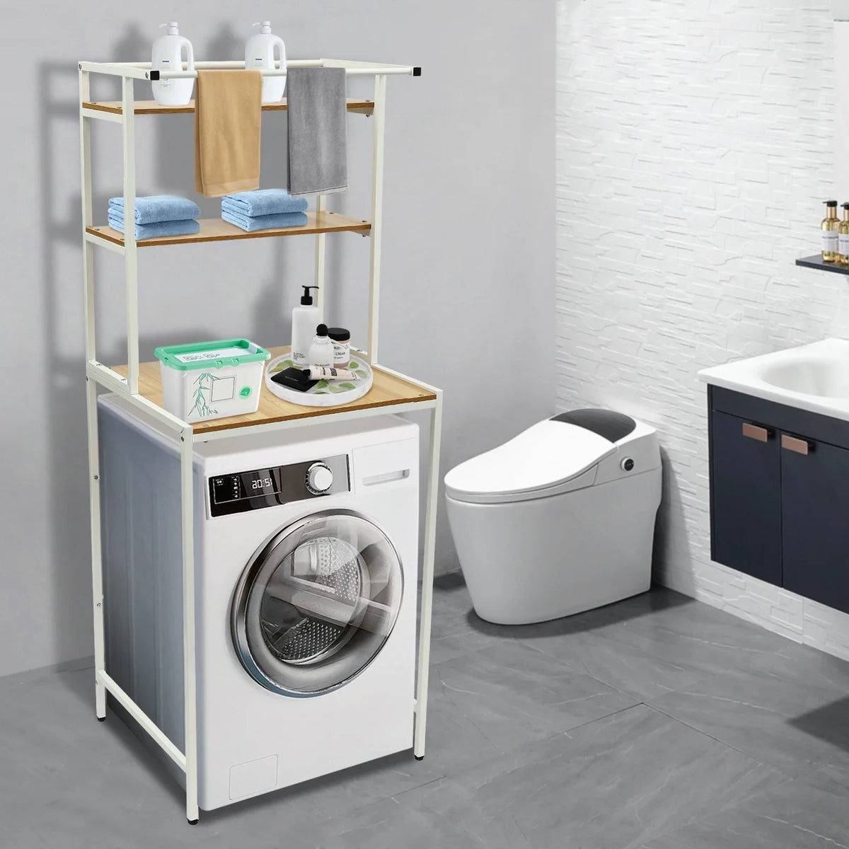 NEWEST Three-Tier Washer and Dryer Storage Shelf,Compartment Bathroom Space Saving Organizer Rack 22 lbs Each Tier Capacity