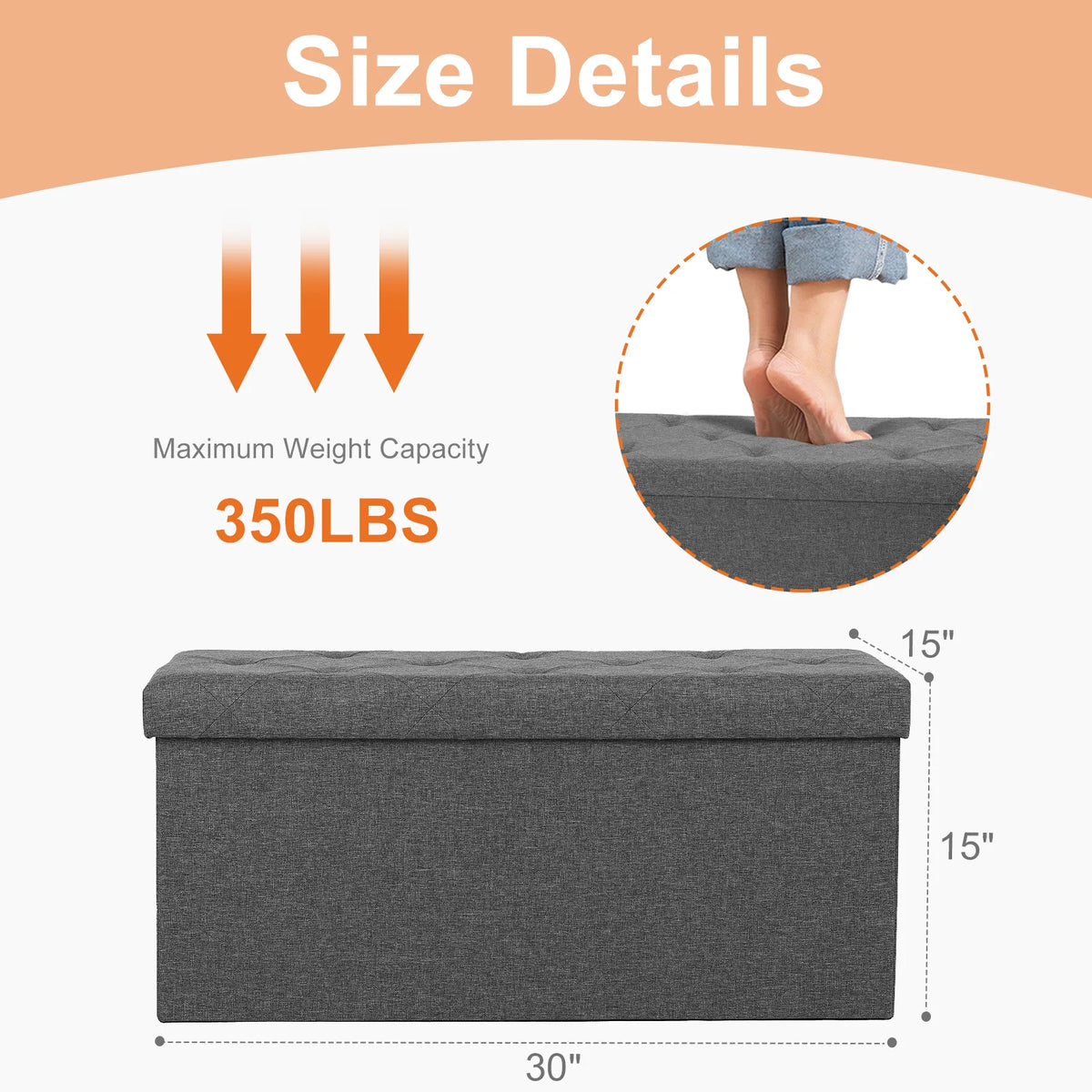 JHK Robust Metal Folding Storage Ottoman Bench With Large Hidden Space