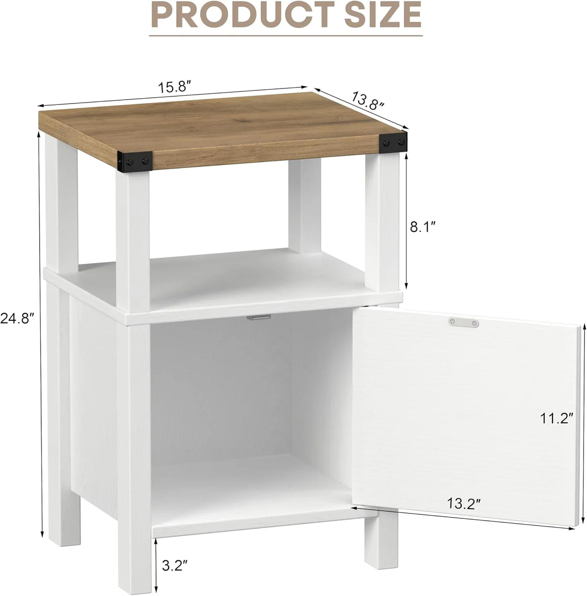 24.8"Farmhouse Nightstand Set 2, Wood Bedside Table with Barn Door Storage for Bedroom Living Room, White/Beige