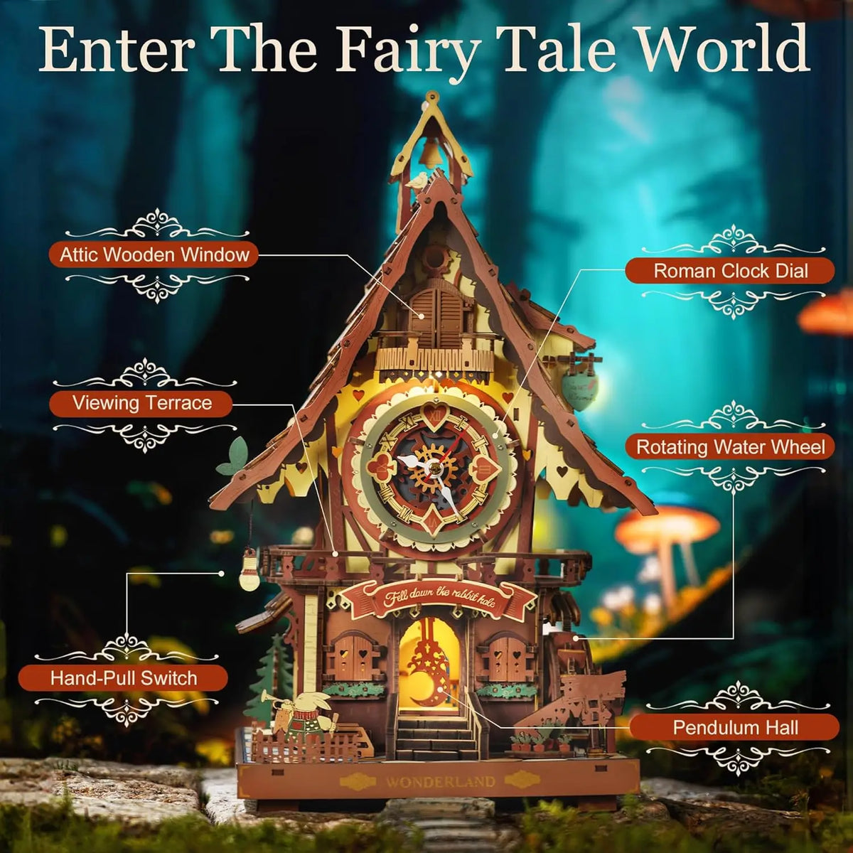 Robotime Rokr 3D Wooden Puzzle Cuckoo Clock Kit Black Forest Style with Working Bird  DIY Clock Model Kit for Kids Adults Model