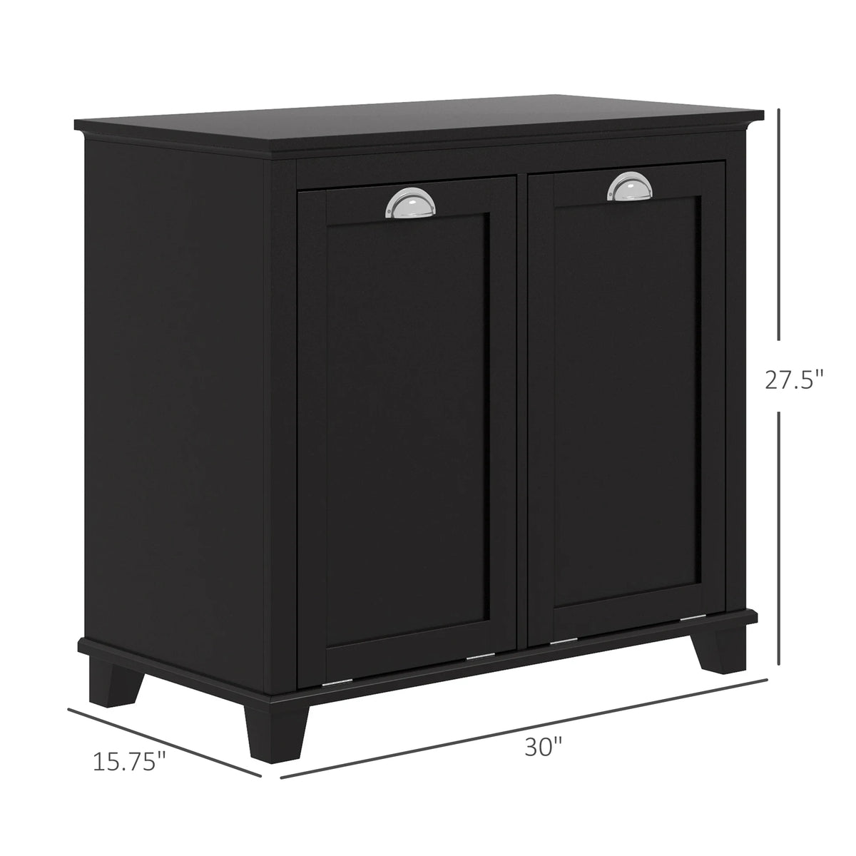 Dual Tilt out Laundry Hamper Cabinet, Bathroom Storage Cabinet with 2-Compartment Hamper, Modern Bathroom Floor Cabinet for Washroom, Black