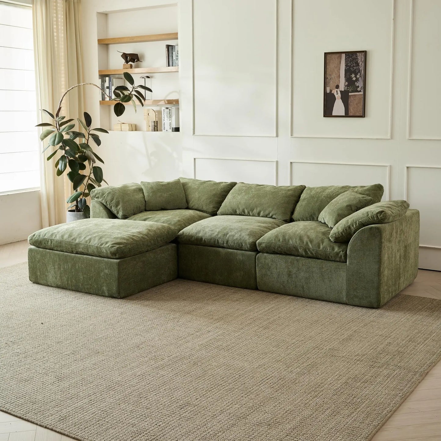 Yeflixvrau Modern L Shaped Cloud Sectional Sofa With Ottoman Cushion