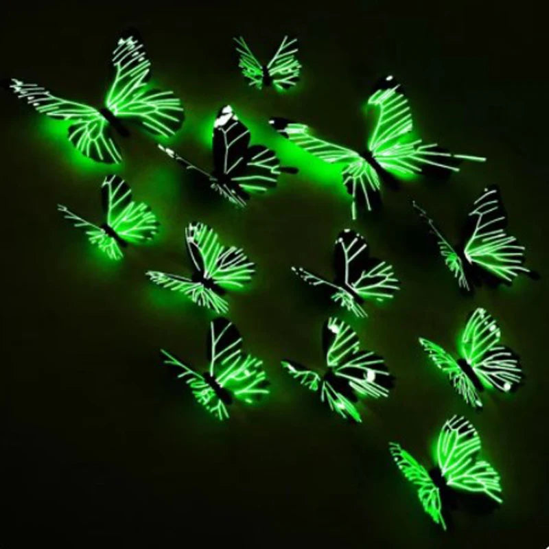 New 12Pcs Fashion 3D Luminous Butterfly Creative Wall Sticker For DIY Wall Stickers Modern Wall Art Home Decorations DIY Gift