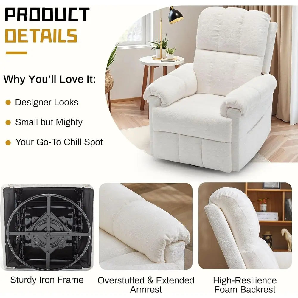 Upholstered Chenille Manual Swivel Recliner Chair For Home