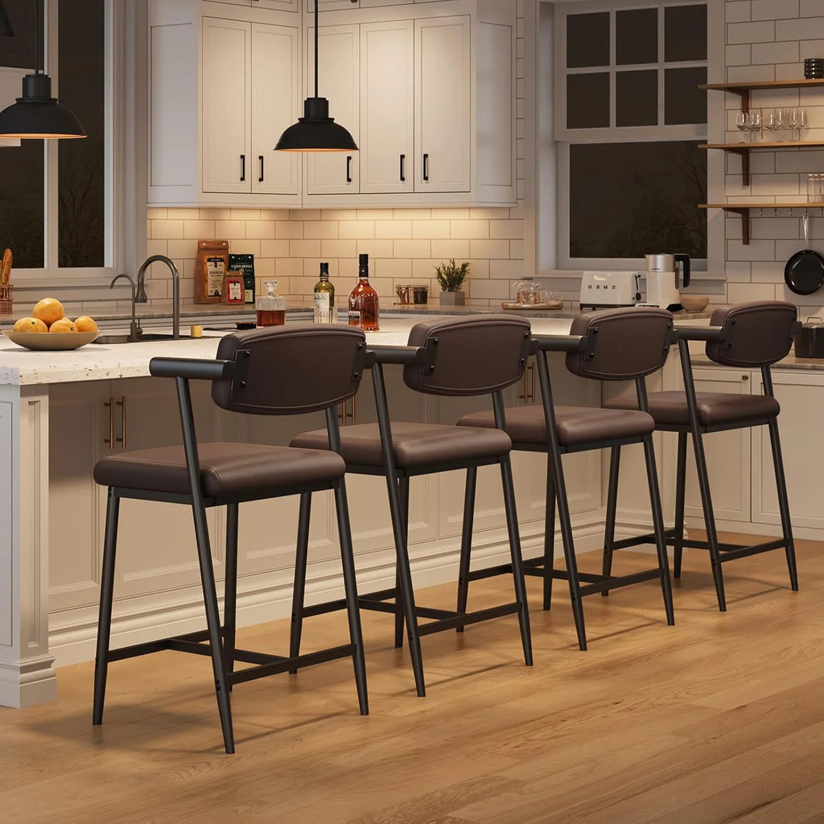 HiMISS Upholstered Metal Dining Bar Stools With Arms And Footrests