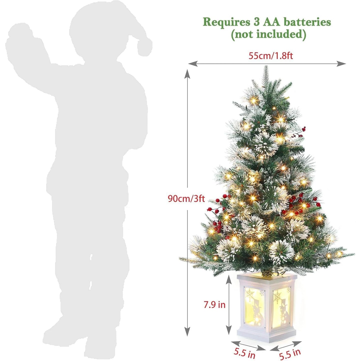 2Pcs Christmas Tree 3 Ft Pre-Lit Artificial Christmas Trees with Potted Base Snow Flocked Small  Tree With 78 Lights 8 Modes