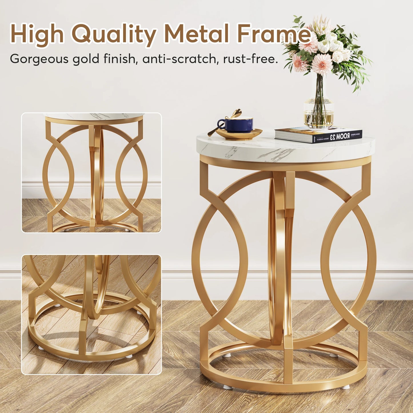 Tribesigns Round Side Table With Thick Wood Top And Steel Base