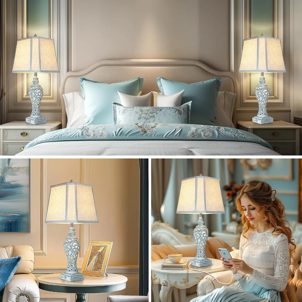 Vintage Solar Bedside Lamps With USB Charging Nightstand Lights