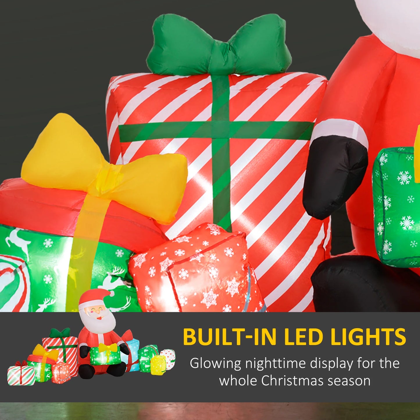 Outdoor Inflatable Santa Claus And Gift Boxes With Led Lights