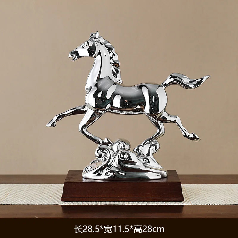 Light luxury high-end office desktop horse decoration living room housewarming opening gift wine cabinet study decoration