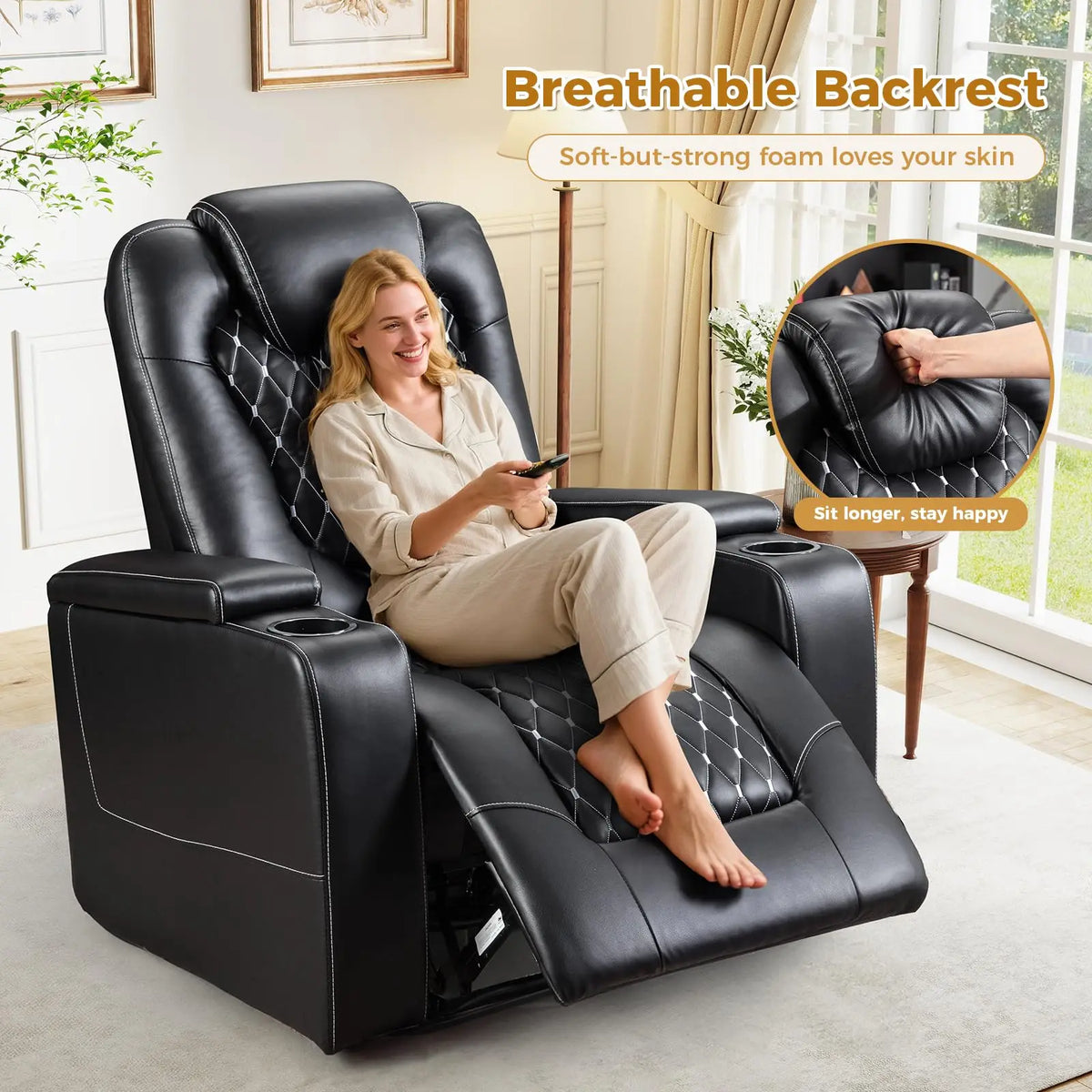 EBELLO Power Recliner Chair With USB Ports And Cup Holders