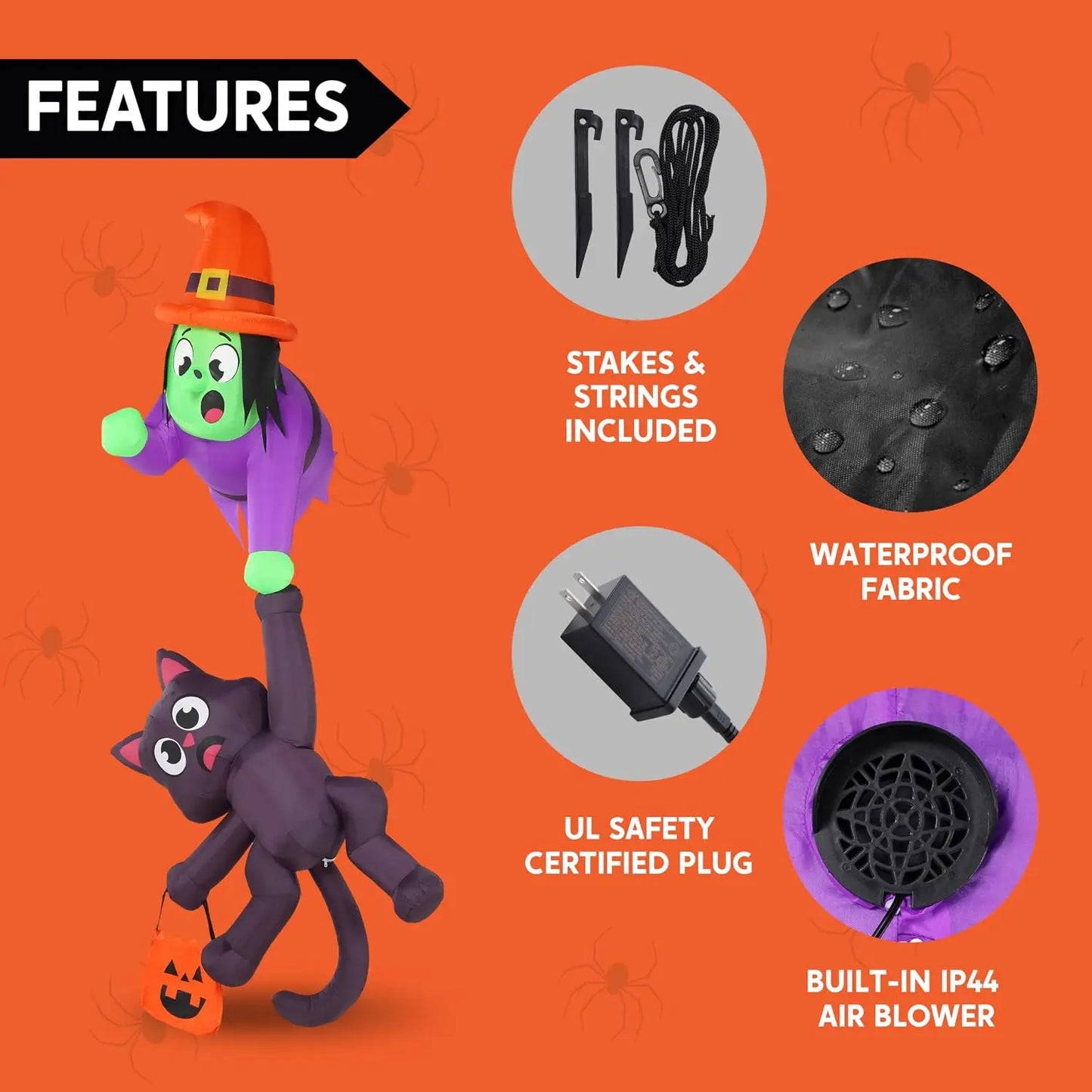 Halloween Witch And Black Cat Inflatable Outdoor Roof Decoration
