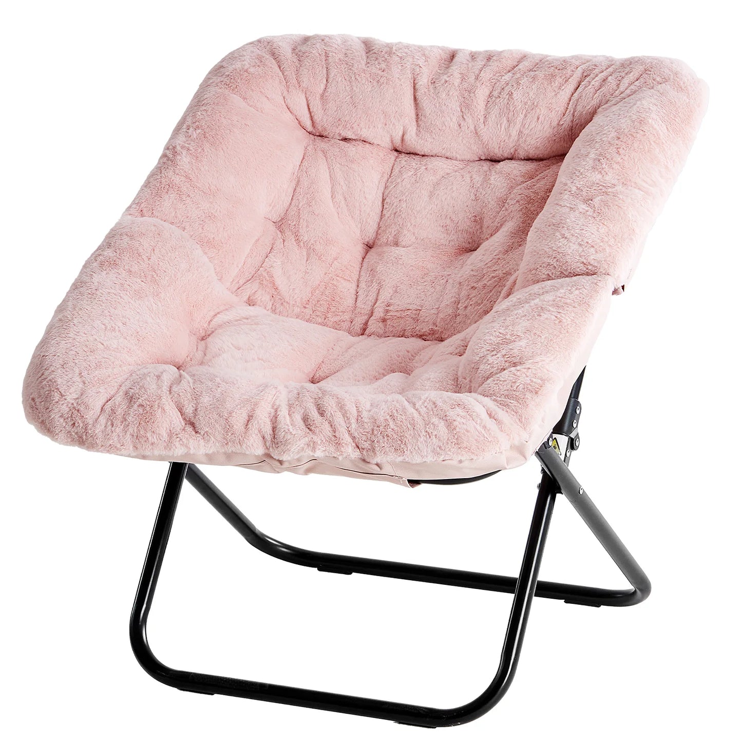 JHK Folding Saucer Lounge Chair With Padded Faux Fur Seat