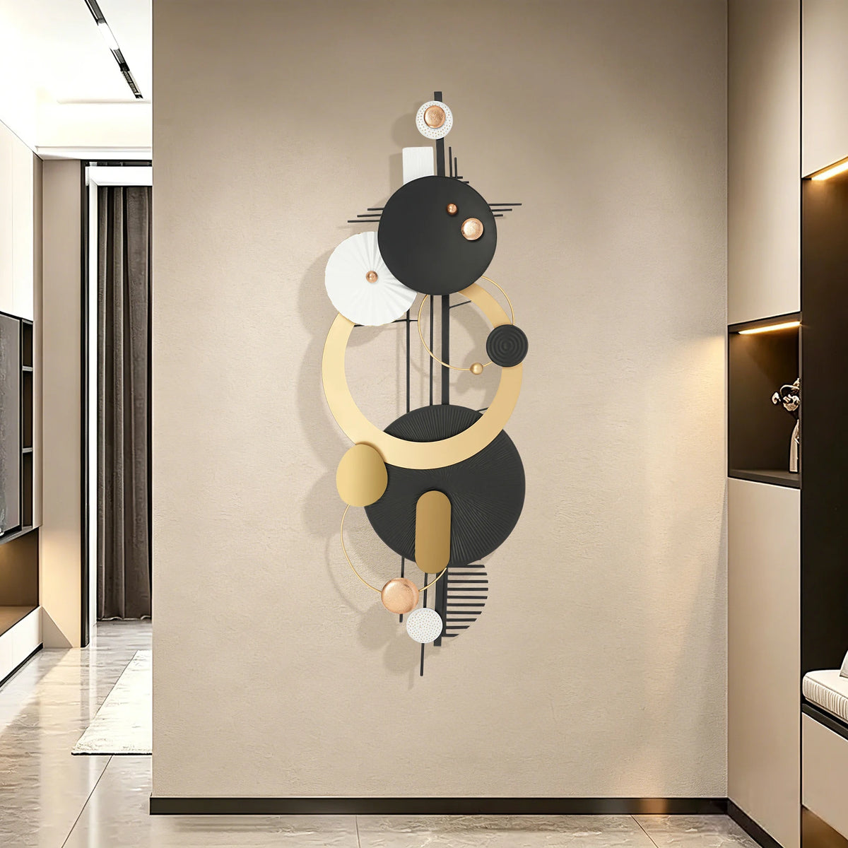 Wall Art, Black and Gold Geometric Circles Wall Decoration, Large Modern Abstract Metal Wall Art, fits for Living Room, Dinning Room, Bedroom, Entryway and Office