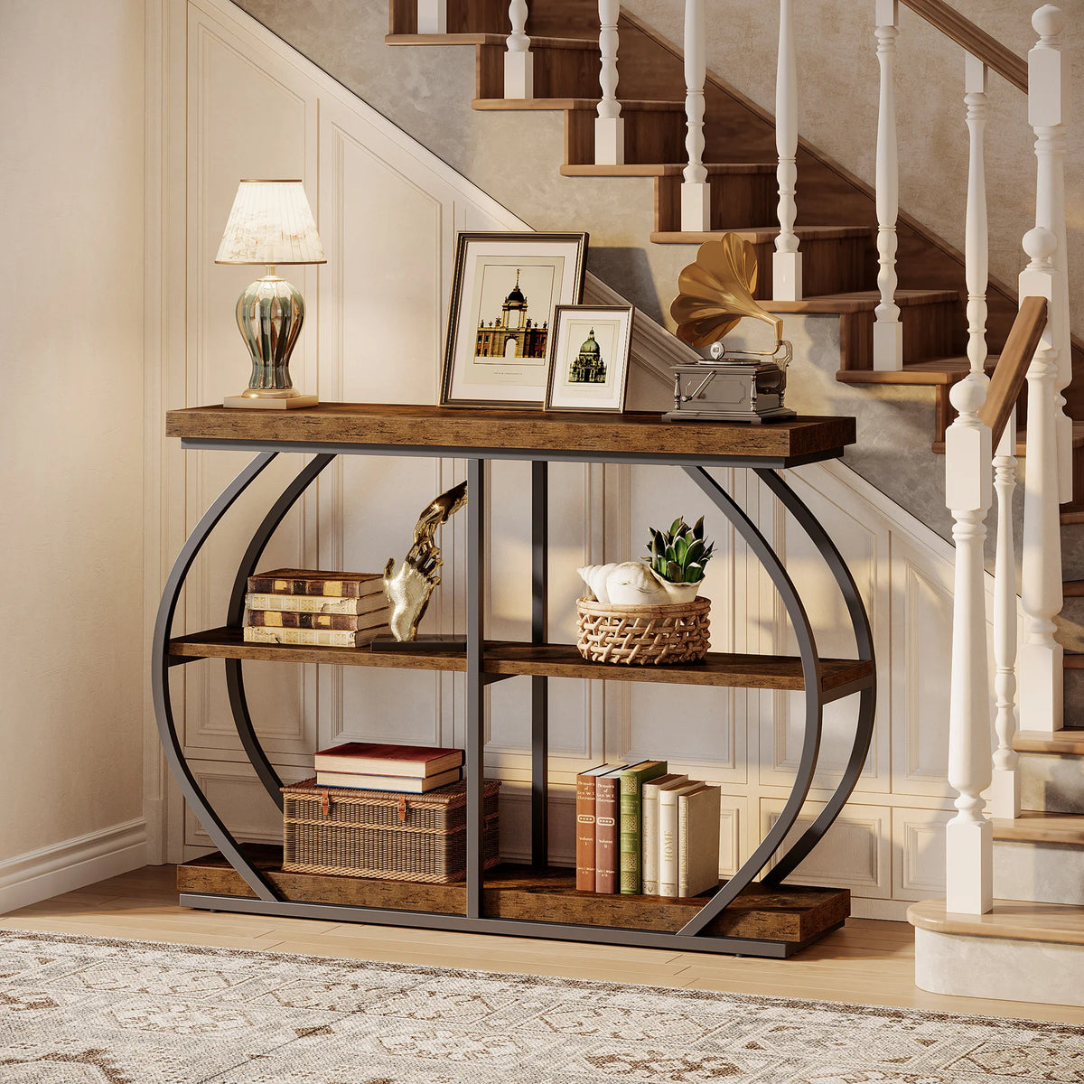 Tribesigns Industrial Three Tier Console Table With Storage Shelves