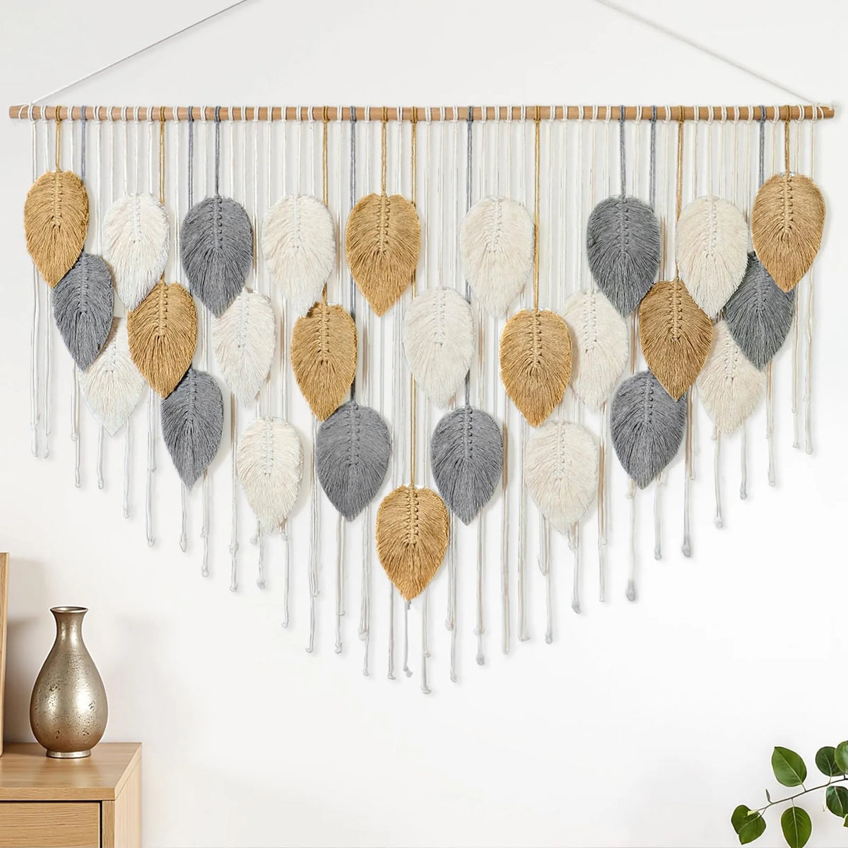 Handmade Bohemian Leaf And Feather Woven Wall Tapestry