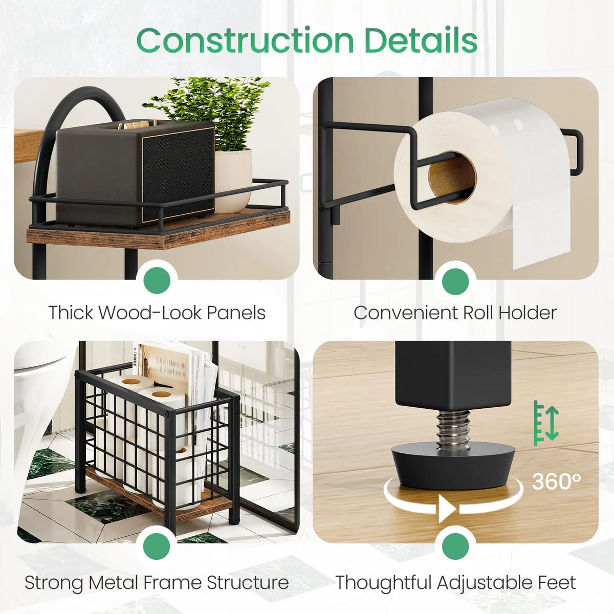 Freestanding 3-Tier Bathroom Toilet Paper Holder with Shelf and Basket