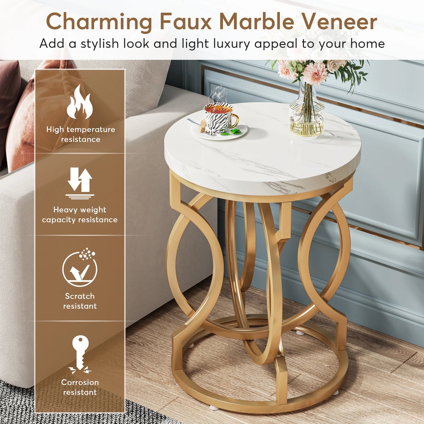 Tribesigns Round Side Table With Thick Wood Top And Steel Base