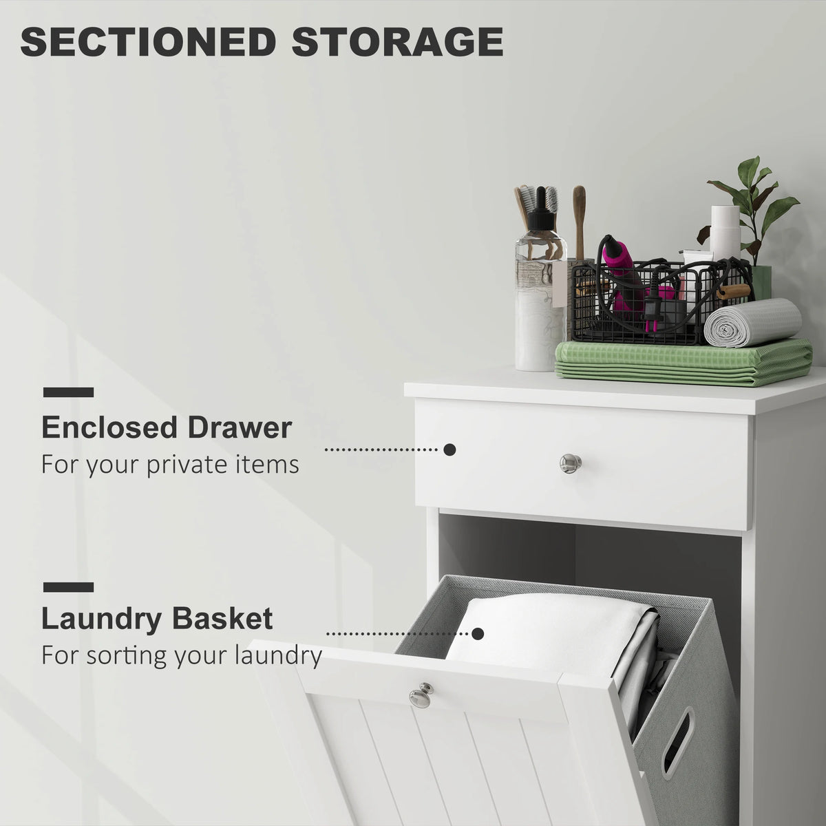 HOMCOM Laundry Cabinet with Removable Basket, Tilt Out Laundry Hamper with Drawer and Beadboard Door, Bathroom Hamper Cabinet, White