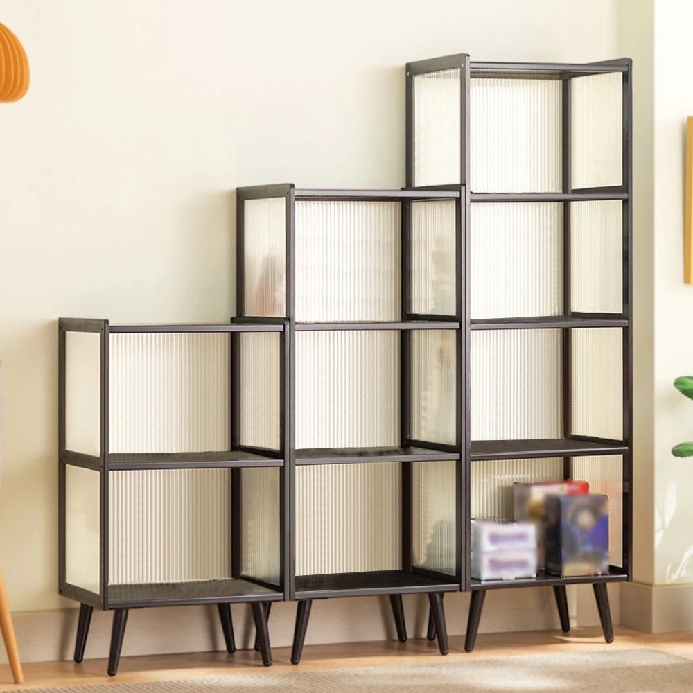 Modern Four Tier Display Cabinet With Fluted Doors For Collectibles