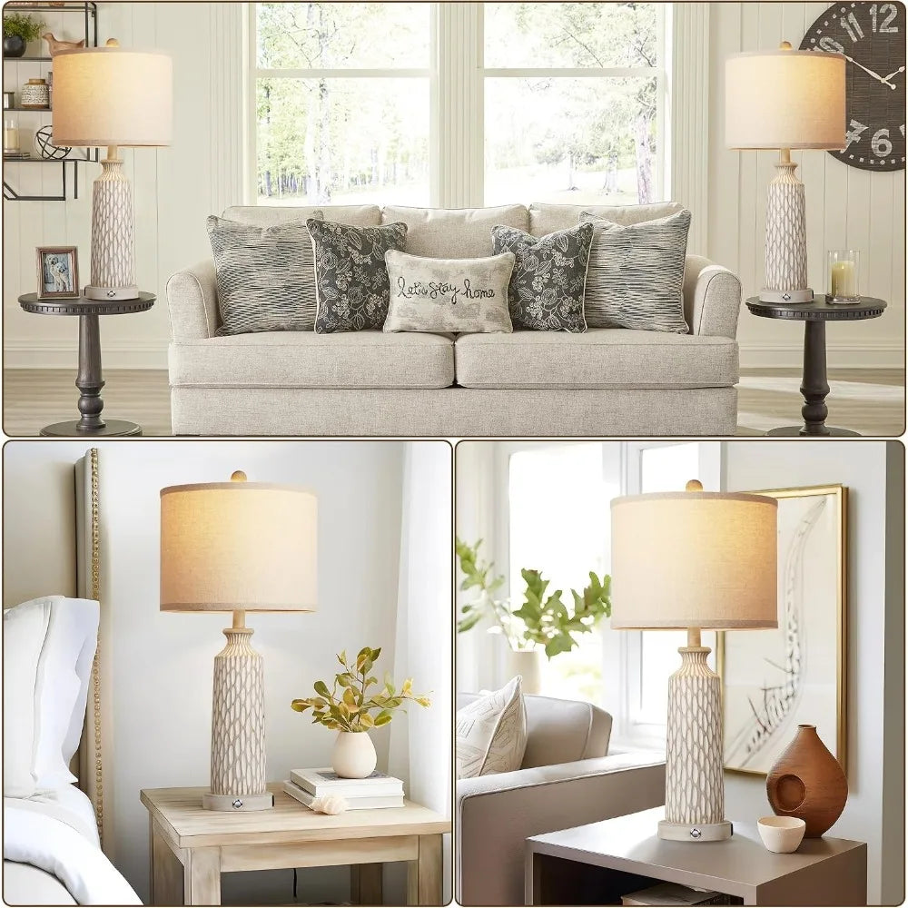 Farmhouse Table Lamp Set With USB Charging And Touch Dimming