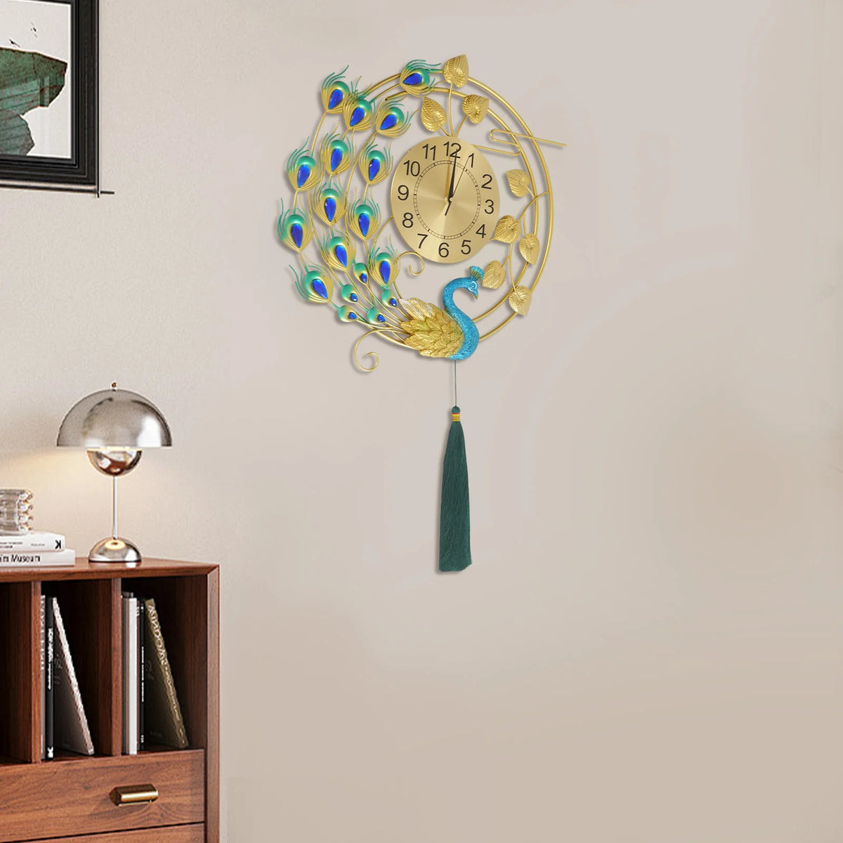 Luxury Peacock Wall Clock Silent Quartz Vintage Home Decor