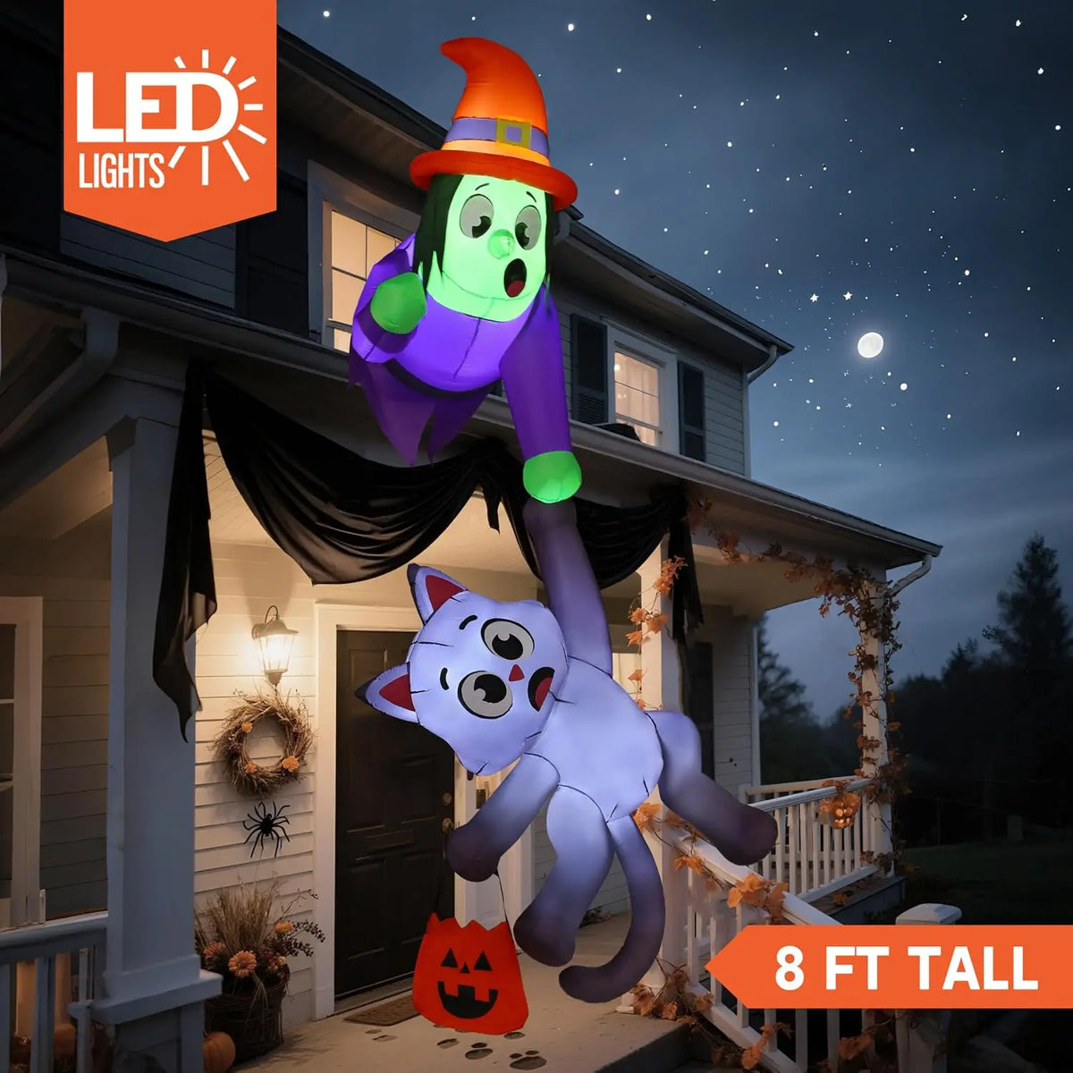 Halloween Witch And Black Cat Inflatable Outdoor Roof Decoration