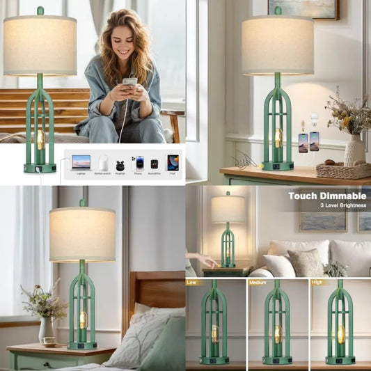 Coastal Touch Control Bedside Lamp With USB Ports And AC Outlet