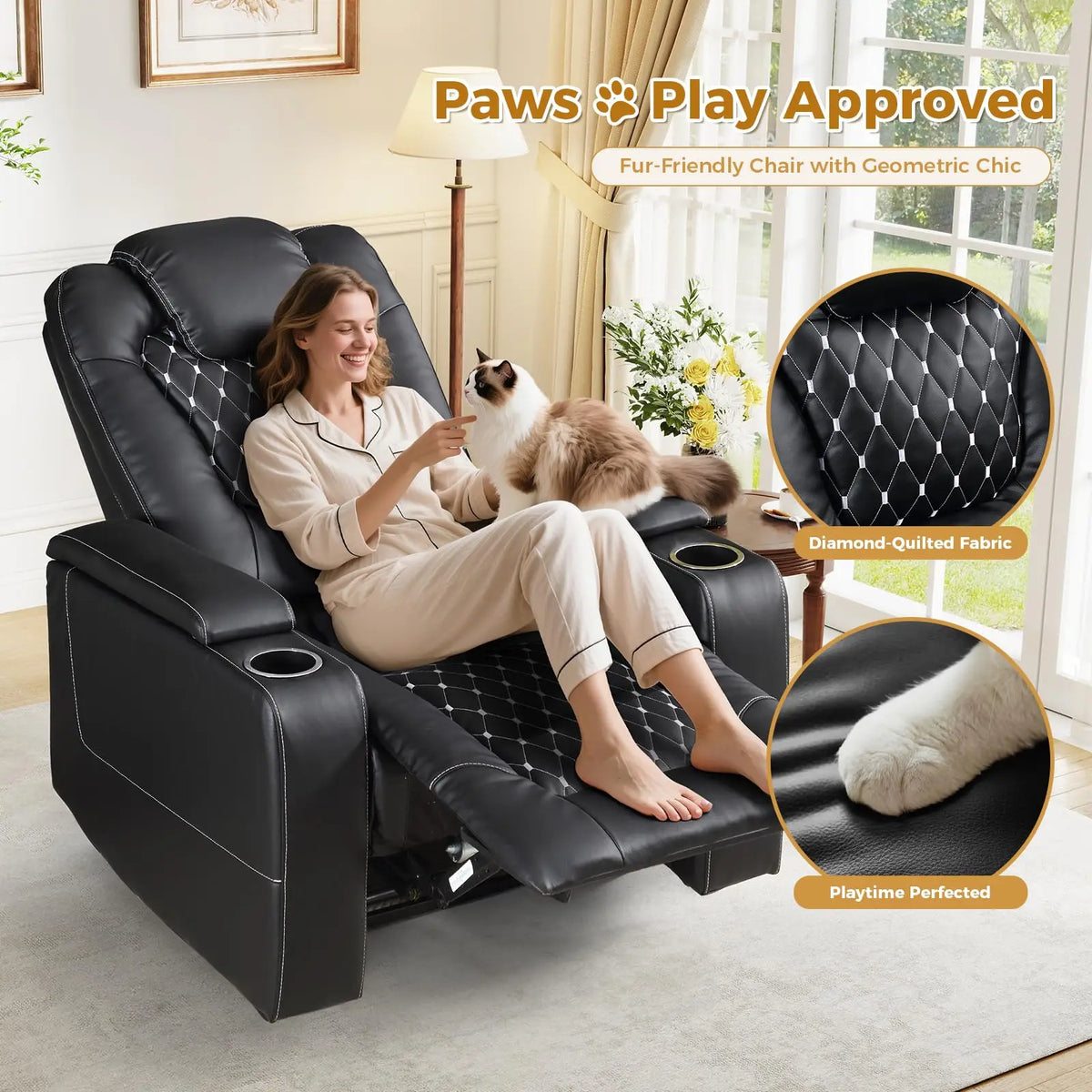 EBELLO Power Recliner Chair With USB Ports And Cup Holders