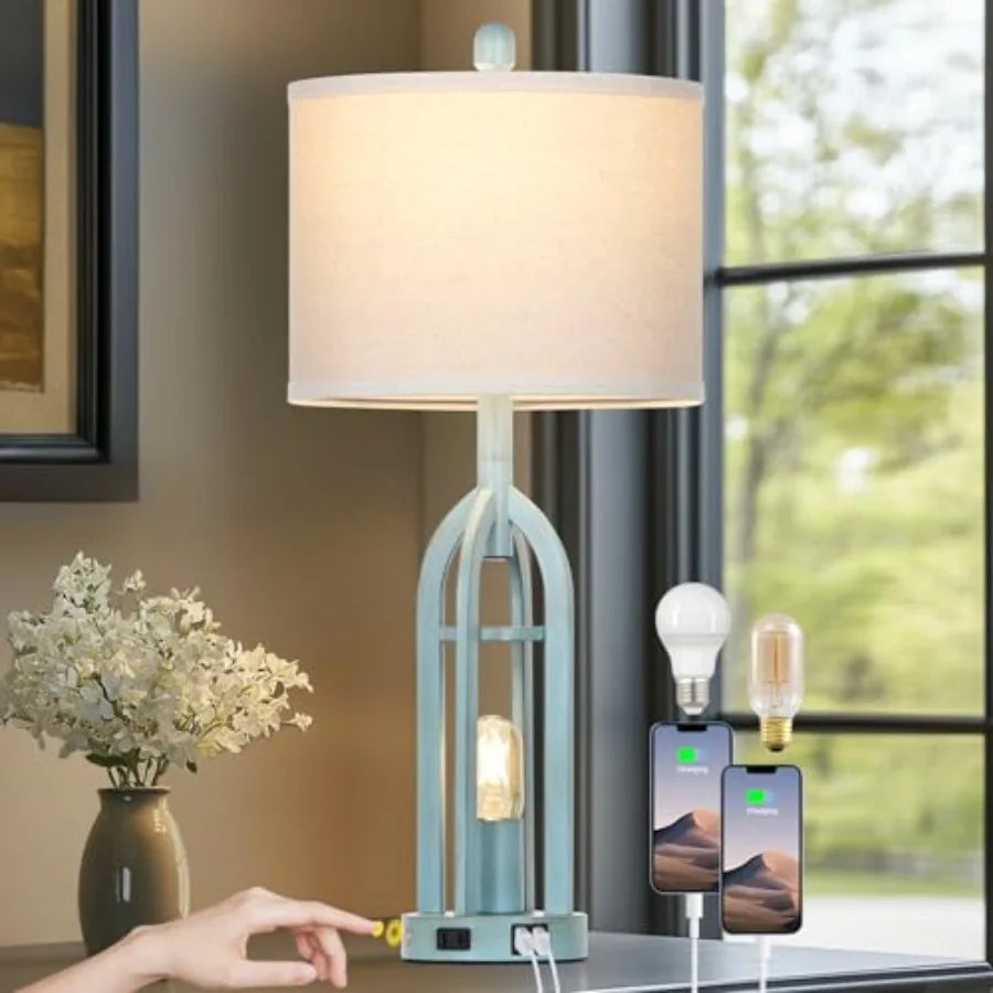 Coastal Touch Control Bedside Lamp With USB Ports And AC Outlet