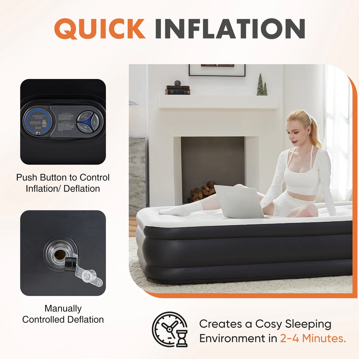 MCQ Inflatable Air Mattress Built In Pump Non Slip Bottom