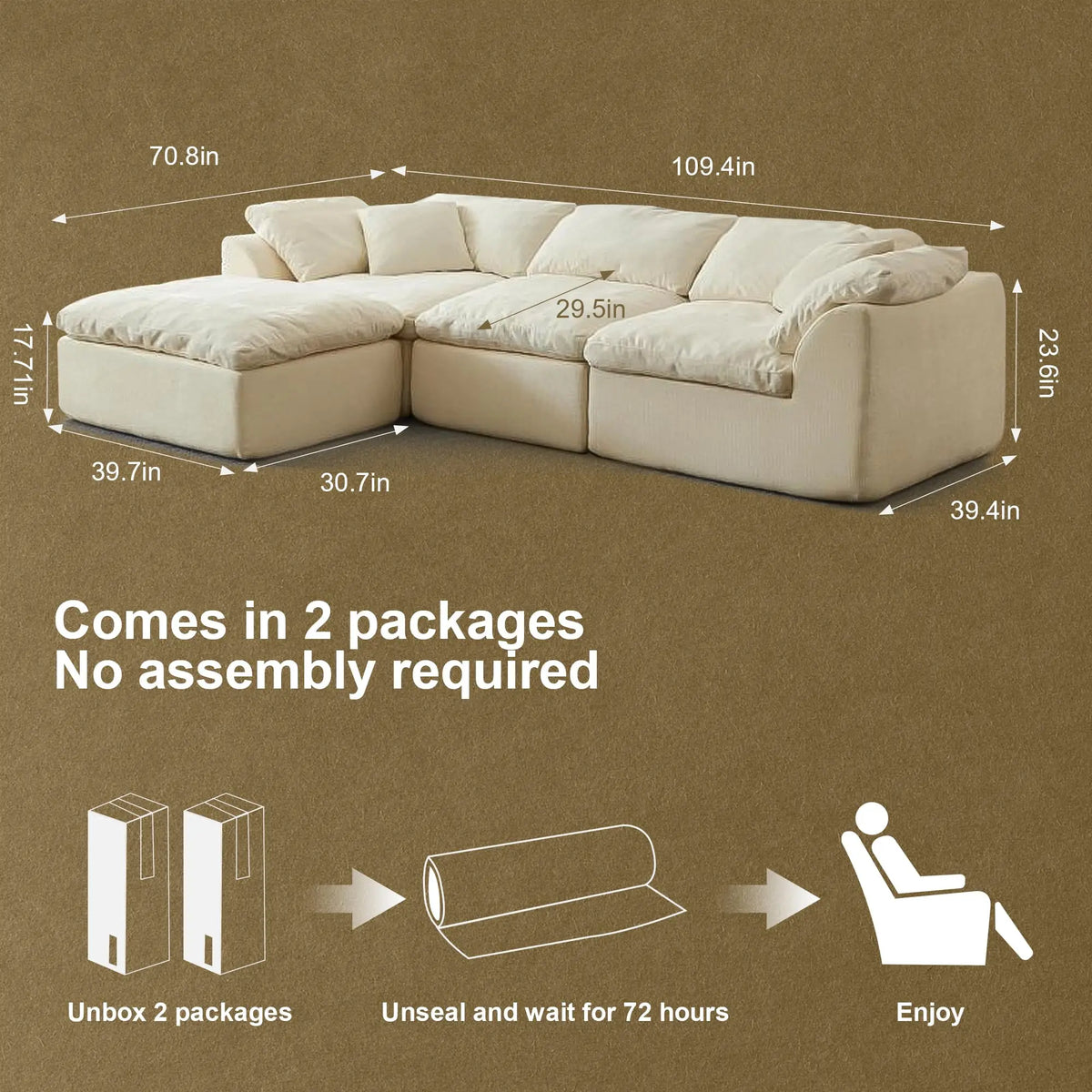 Yeflixvrau Modern L Shaped Cloud Sectional Sofa With Ottoman Cushion