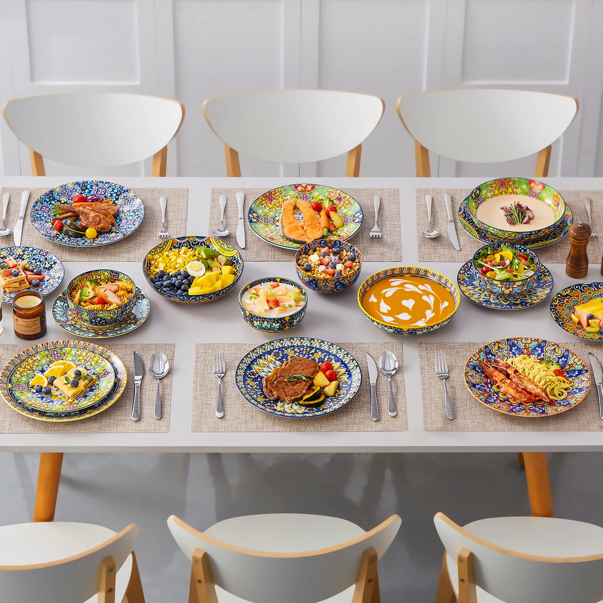 MALACASA Bohemian Porcelain Dinnerware Set with Plates and Bowls