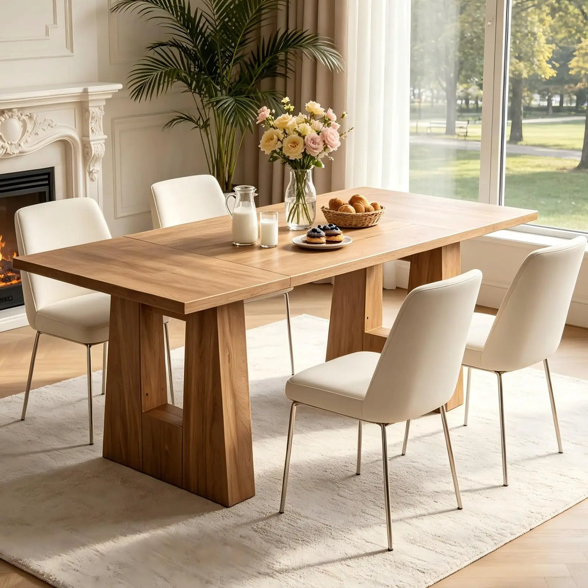 HiMISS Modern Rectangular Dining Table With Wood Leg Base