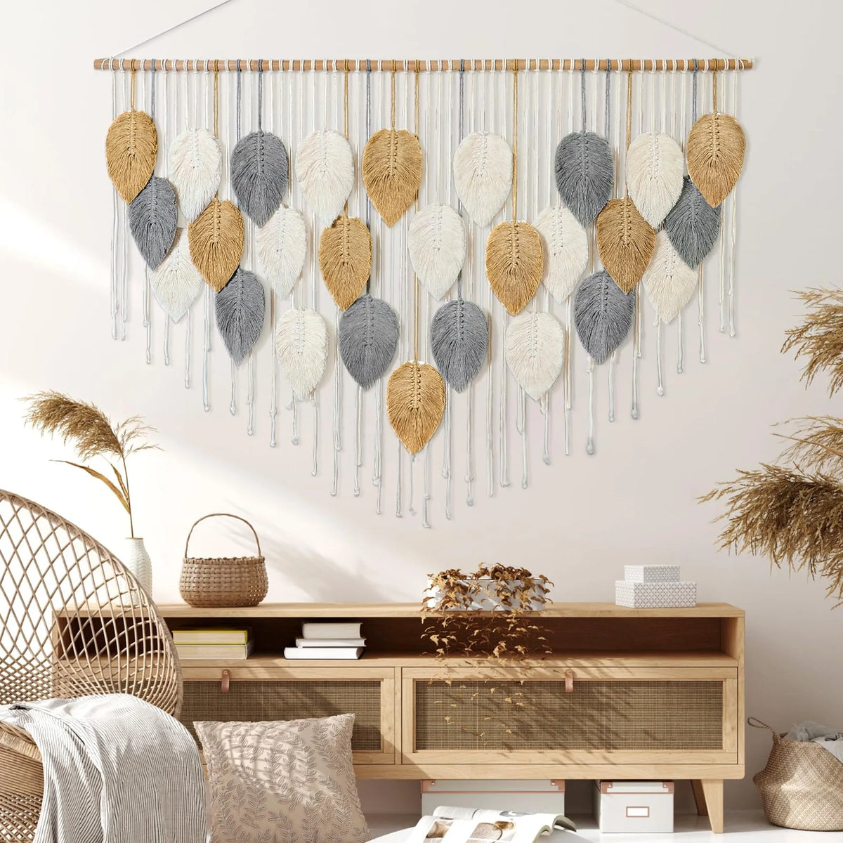 Handmade Bohemian Leaf And Feather Woven Wall Tapestry