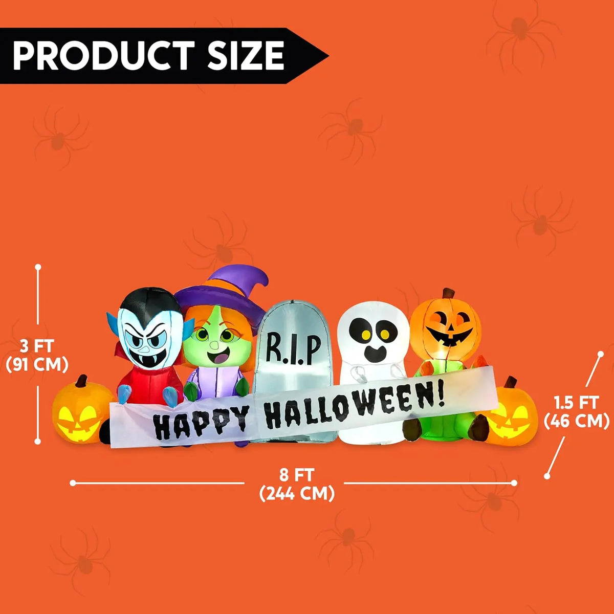 8 FT Long Inflatable Halloween Decor Outdoor, Halloween Blow Up Decorations Inflatable Pumpkin Ghost Vampire Witch Tombstone with LEDs for Yard Decorations