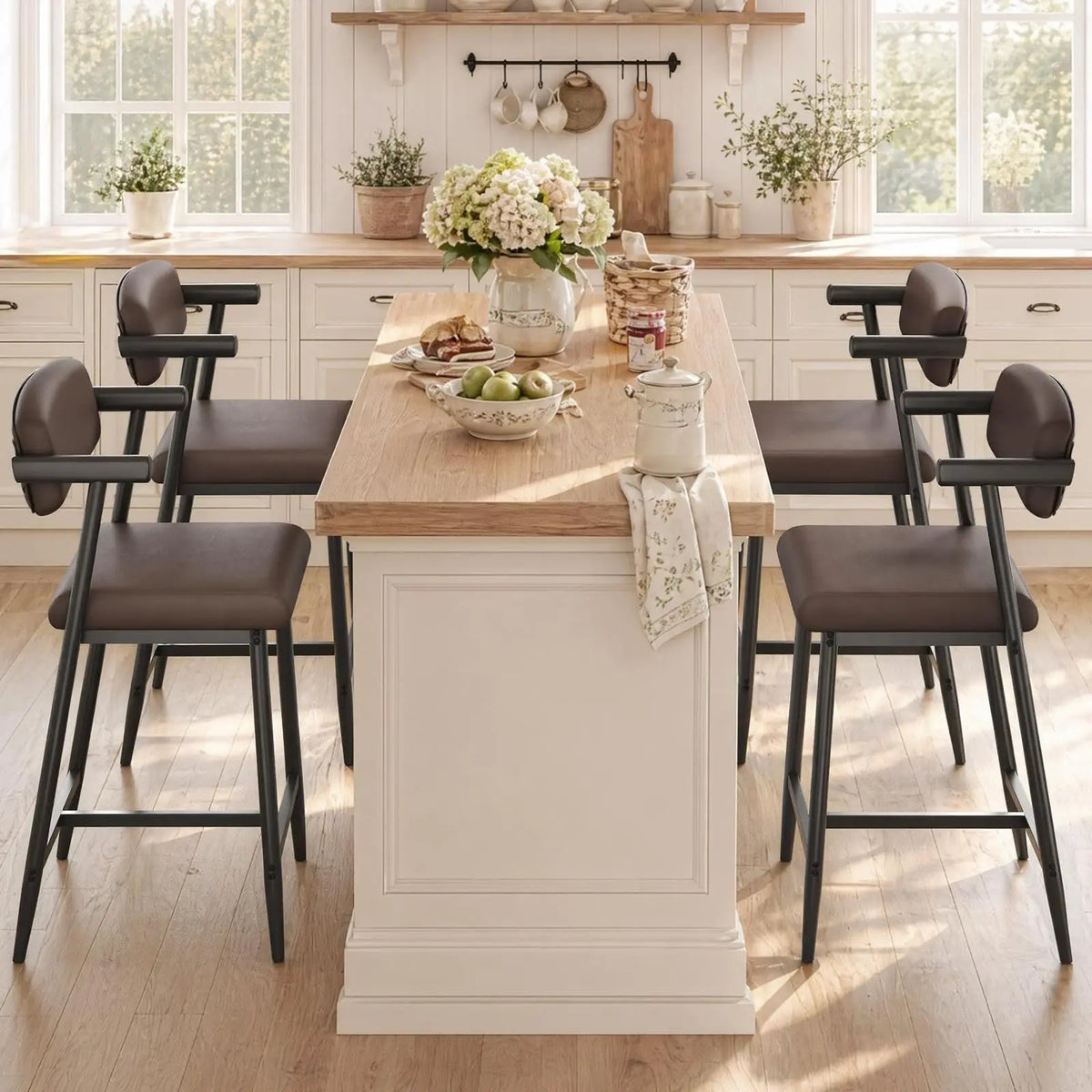 HiMISS Upholstered Metal Dining Bar Stools With Arms And Footrests