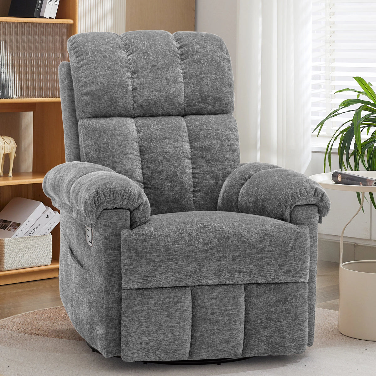 KORSER Chenille Swivel Rocker Recliner Chair With Side Pockets