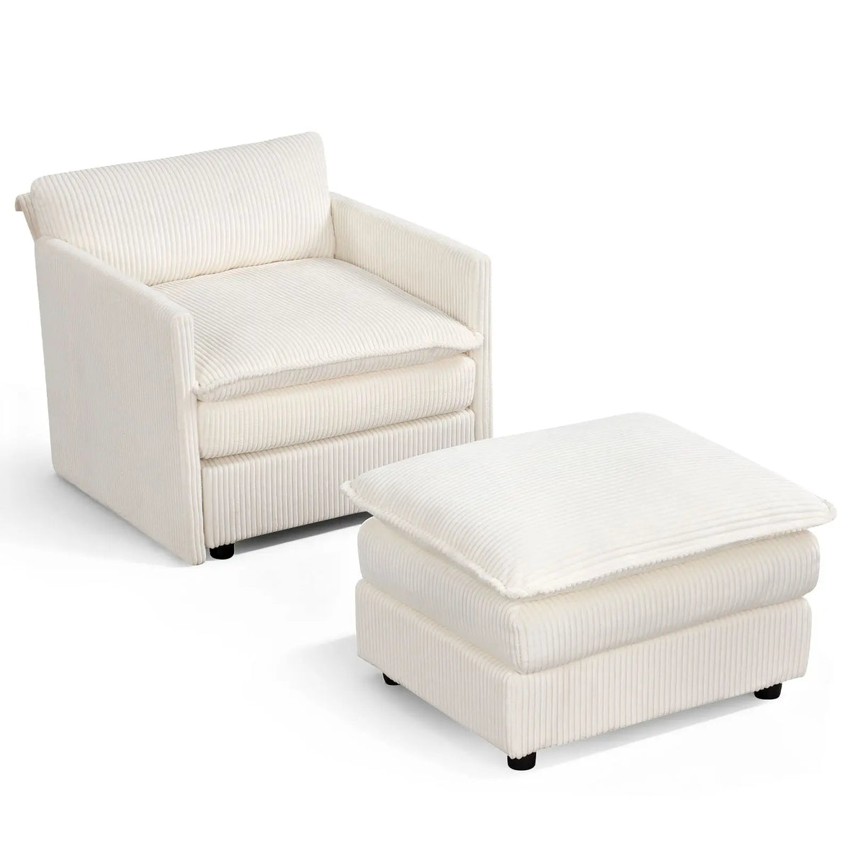 Oversized Accent Chair And Ottoman With Soft Corduroy Cushions