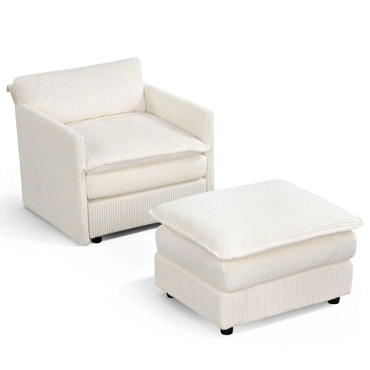 Oversized Accent Chair And Ottoman With Soft Corduroy Cushions