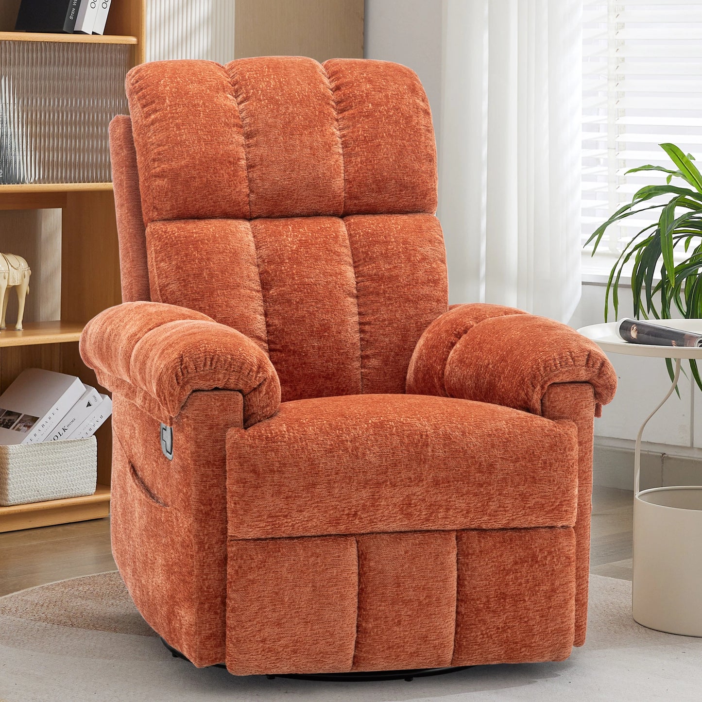 KORSER Chenille Swivel Rocker Recliner Chair With Side Pockets