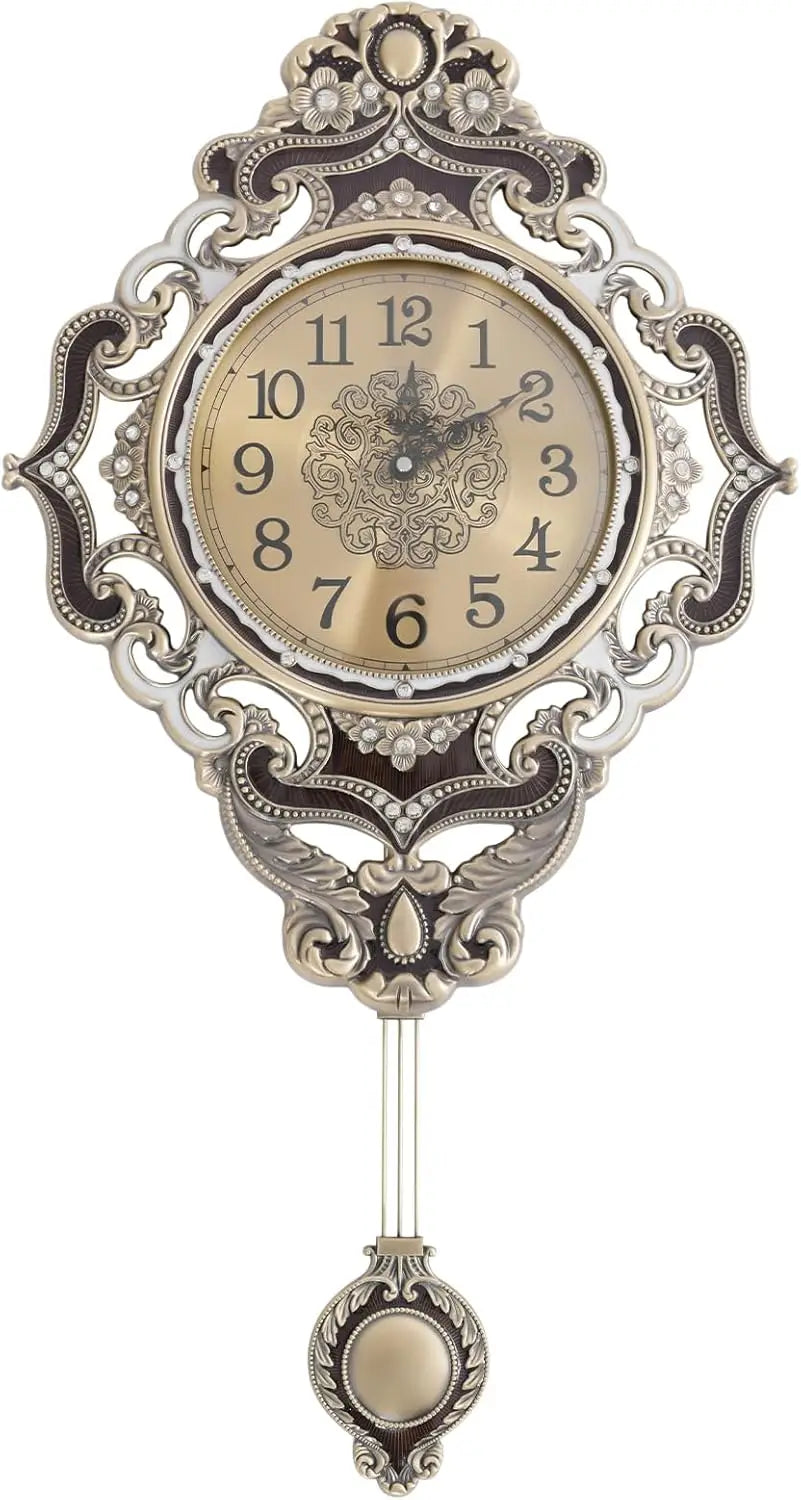European Style Metal Wall Clock Featuring Quiet Swinging Pendulum