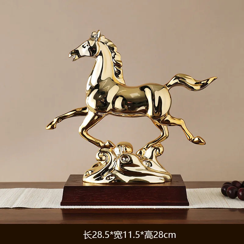 Light luxury high-end office desktop horse decoration living room housewarming opening gift wine cabinet study decoration