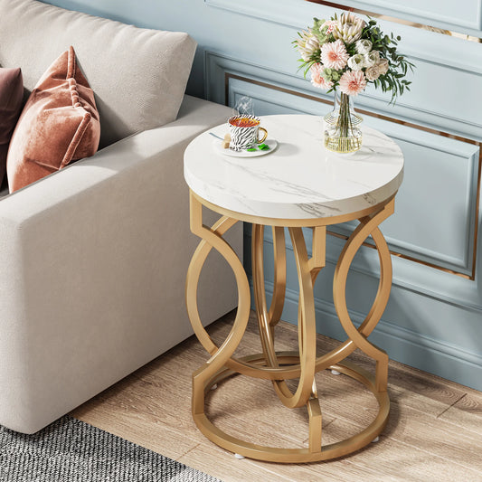 Tribesigns Round Side Table With Thick Wood Top And Steel Base