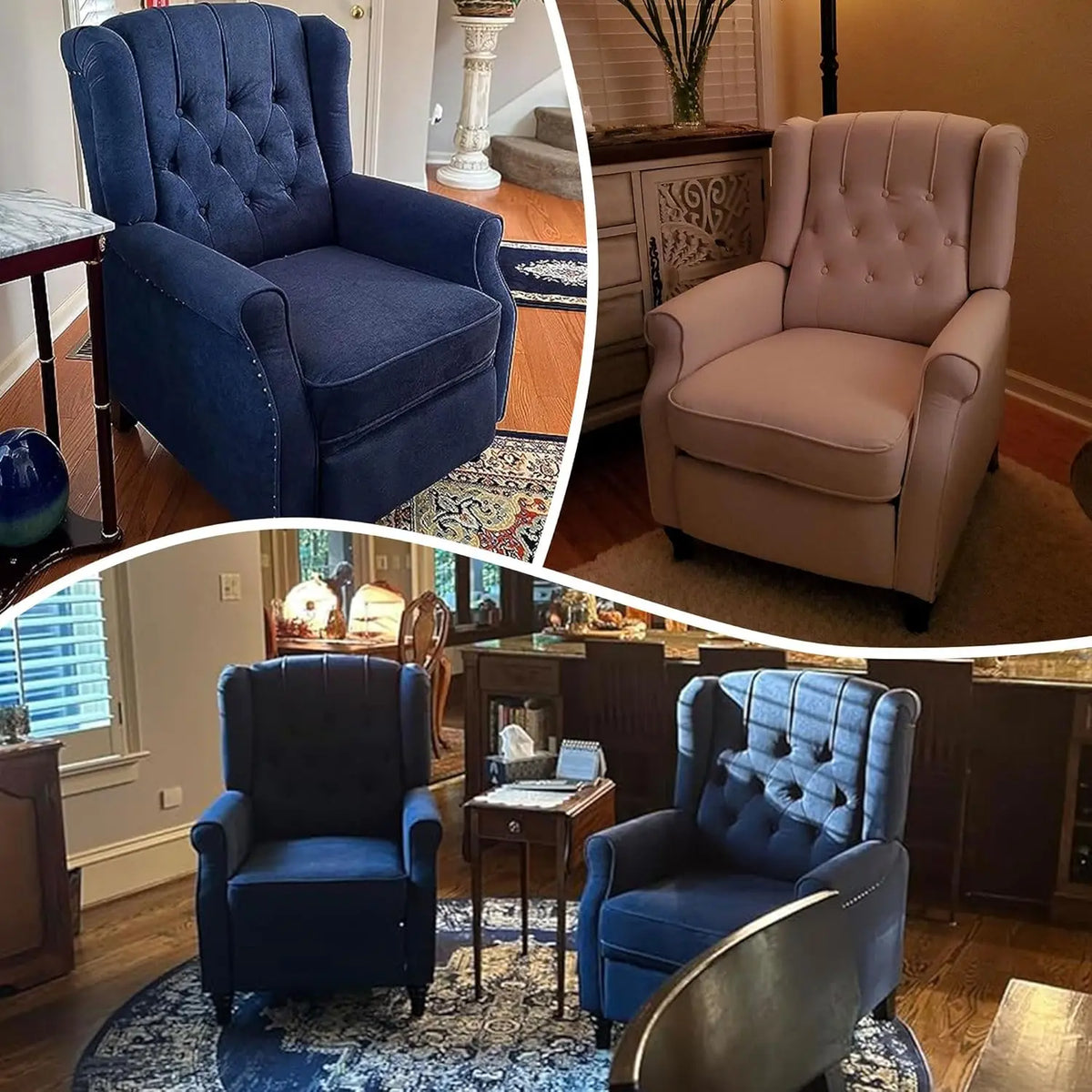 EBELLO Mid Century Wingback Push Back Recliner With Rivet Detail
